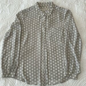 Ann Taylor Loft gray blouse with white dot. Size MP.